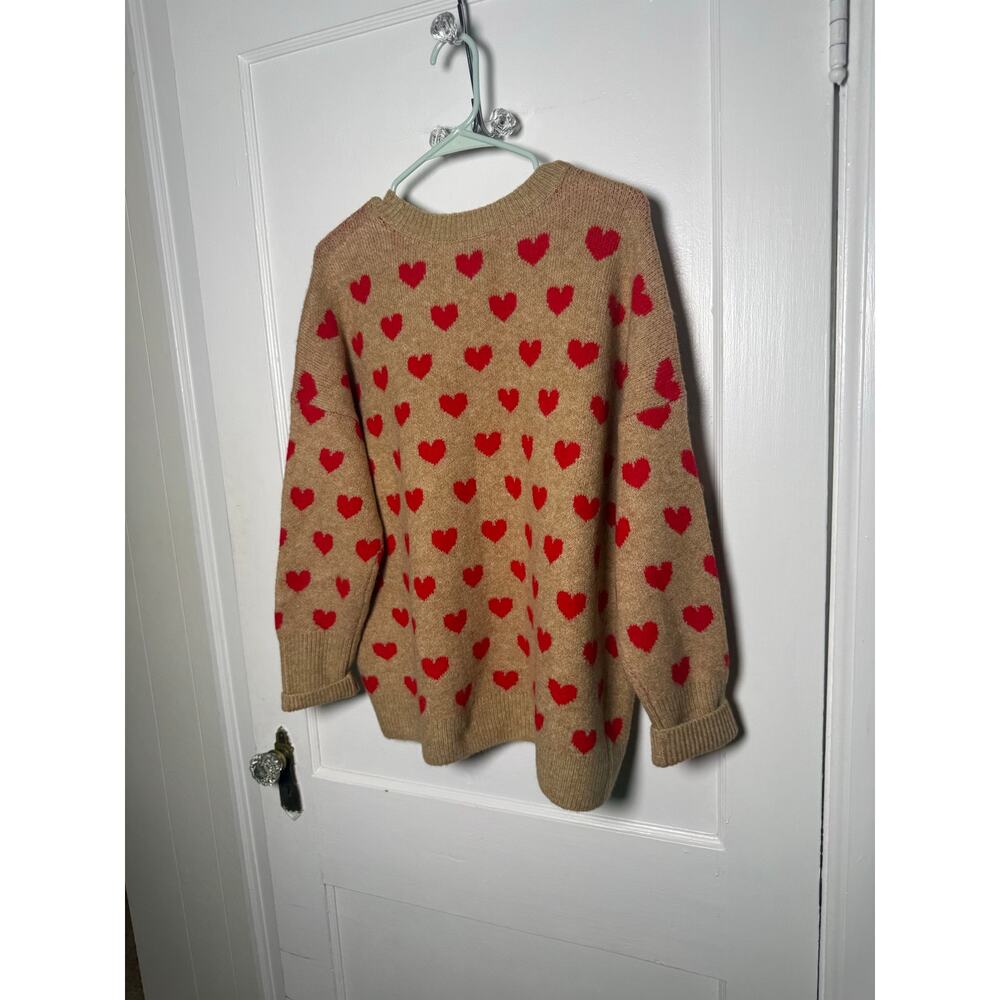 Vince Camuto Brown Red Heart Oversized Crewneck Cozy Cute Sweater XL - Picture 5 of 5